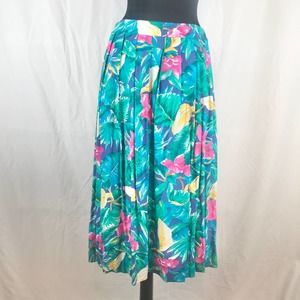 Vintage Hawaiian Print Knee Length Skirt